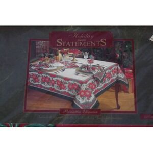 Vtg 90s Christmas Fashion Industries Poinsettia Elegance Tablecloth NOS 60 x 118